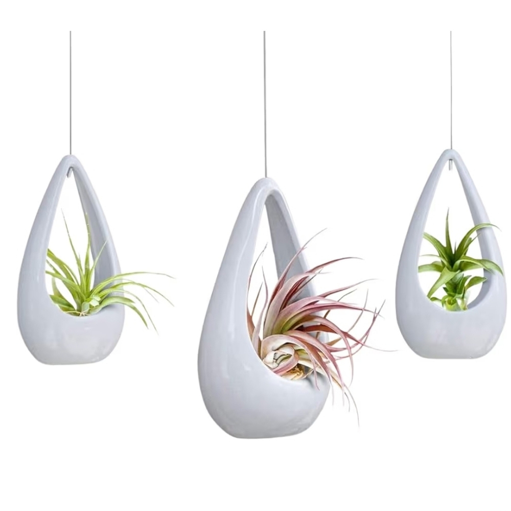 NEW! Ceramic Tear Drop Shape Air Hanging Small Plant Holder 3pc Set.